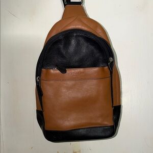 Coach Tan and Black Leather Backpack (New)